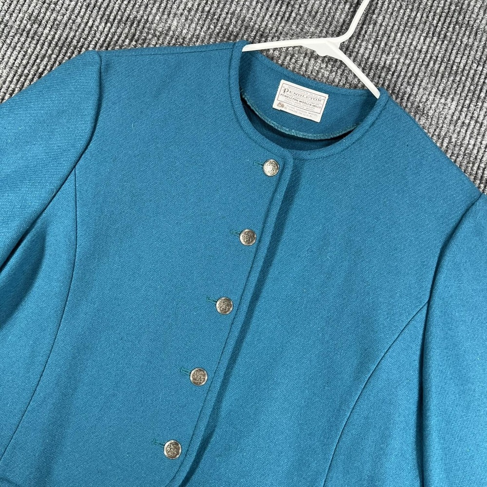 Vintage Pendleton Blazer Womens 14 Blue Wool Cropped Button Front Jacket USA